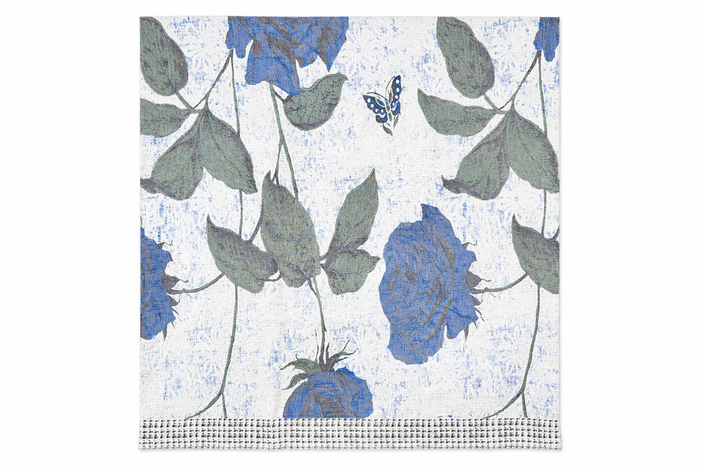 21 White and Blue Linen Bedsheet